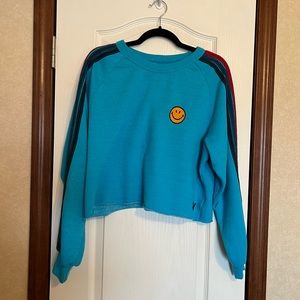 Aviator Nation Blue Smiley Cropped Sweatshirt